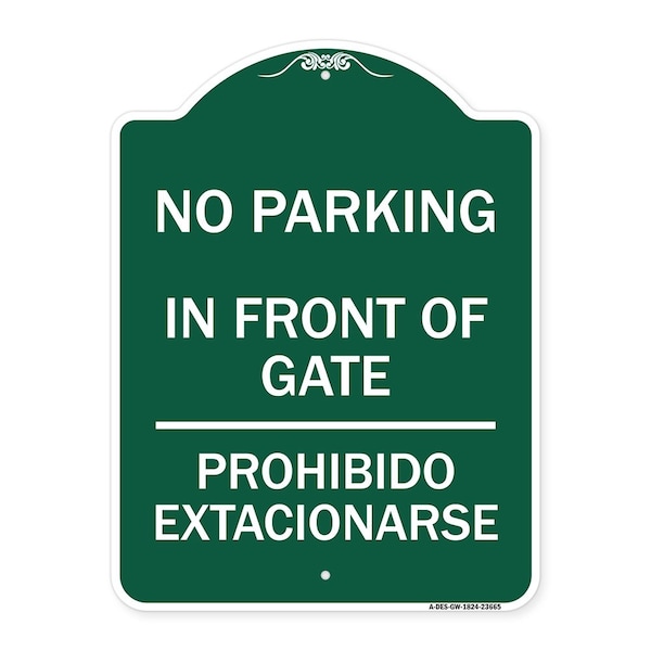 Signmission No Parking No Parking in Front of Gate Prohibido Estacionarse, Green & White, A-DES-GW-1824-23665 A-DES-GW-1824-23665 - main